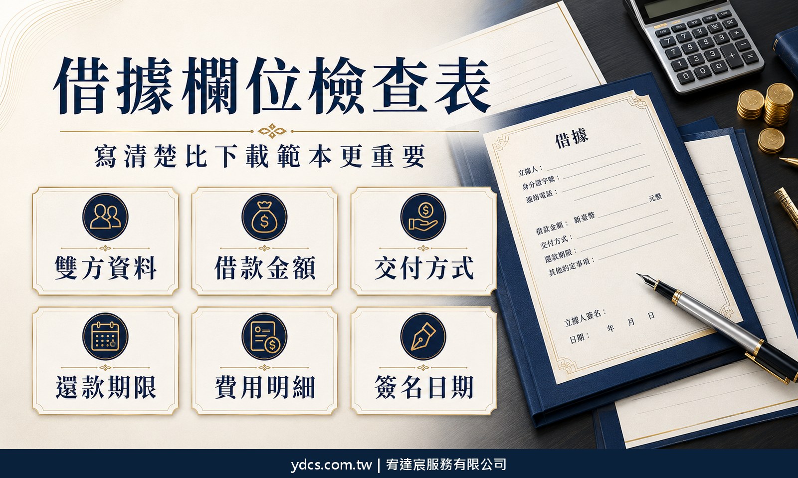 借據欄位檢查表雙方資料借款金額交付方式還款期限費用明細簽名日期