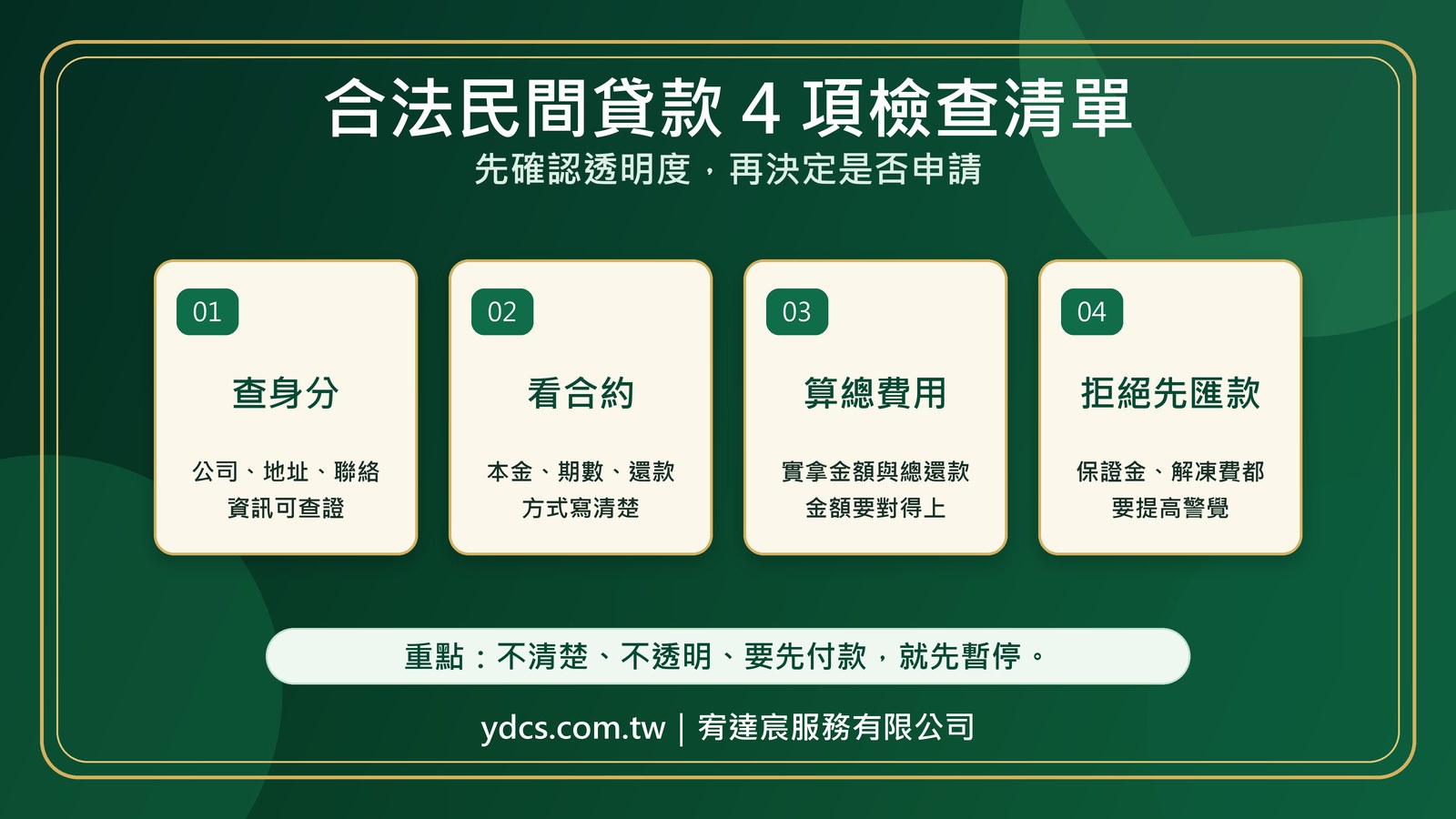 合法民間貸款四項檢查清單